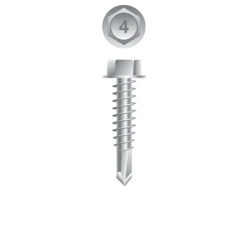 4H1240 Strong-Point Stainless Steel Screws – Passivated & Waxed 410 Ss Hex Washer Head, 12-14" × 2-1/2", #3 Point, 1,000 Per Box 1