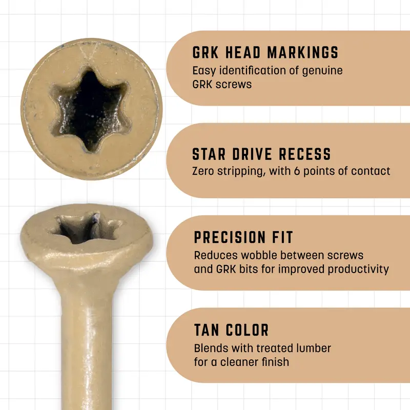 Grk Deck Elite #9 × 3" Decking Screws – 350-Pack, Tan-Colored, Corrosion-Resistant, Star Drive With T-25 Bit Included 2